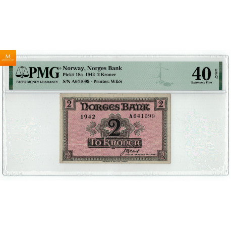 2 kroner London 1942 A648218 kvalitet G01, PMG AU58EPQ