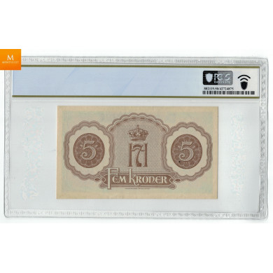 5 kroner 1944 X288531 kvalitet 1/1+, PCGS AU50 5 kroner 1944 X288531 kvalitet 1/1+, PCGS AU50