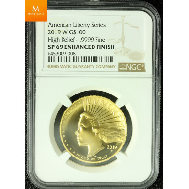 VAKKER! USA 2019 AMERICAN LIBERTY  100 DOLLAR 1 OZ HIGH RELIEF MED FORBEDRET FINISH VAKKER! USA 2019 AMERICAN LIBERTY  100 DOLLAR 1 OZ HIGH RELIEF MED FORBEDRET FINISH