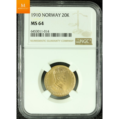 20 kroner 1910 kvalitet 0/01, NGC MS64 20 kroner 1910 kvalitet 0/01, NGC MS64