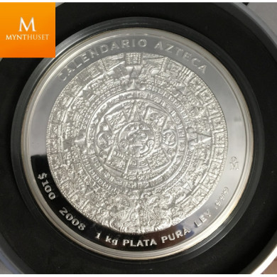 2008 Mexico 1 Kilo 100 Pesos Aztec Calendar Prooflike Silver Coin 2008 Mexico 1 Kilo 100 Pesos Aztec Calendar Prooflike Silver Coin
