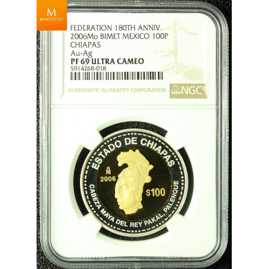 MEXICO 100 PESOS 2006MO BIMET GOLD/SILVER PROOF NGC PF70 UCAM MEXICO 100 PESOS 2006MO BIMET GOLD/SILVER PROOF NGC PF70 UCAM