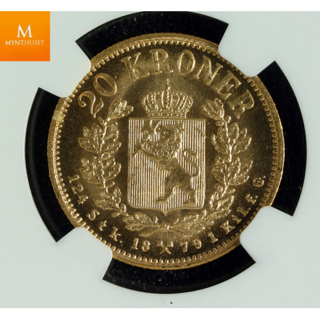 20 kroner 1879 kvalitet 0/01, NGC MS65