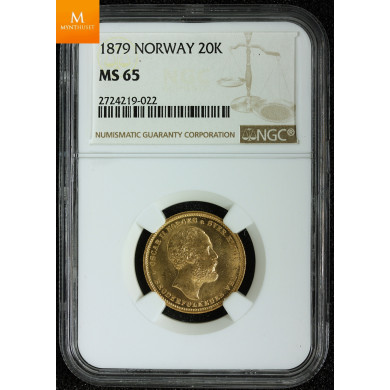 20 kroner 1879 kvalitet 0/01, NGC MS65 20 kroner 1879 kvalitet 0/01, NGC MS65