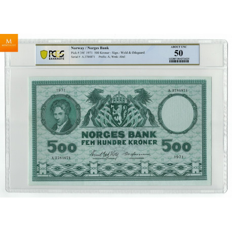 500 kroner 1971 A.3784871 kvalitet 1+/01, PCGS AU50
