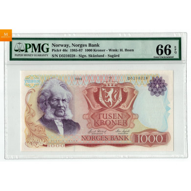 1000 kroner 1986 D5210228 Kvalitet 0, PMG MS66 EPQ