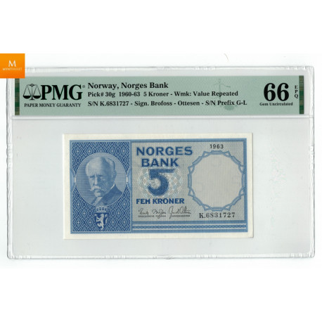 5 kroner 1963 K.6831727 Kvalitet 0, PMG MS66 EPQ
