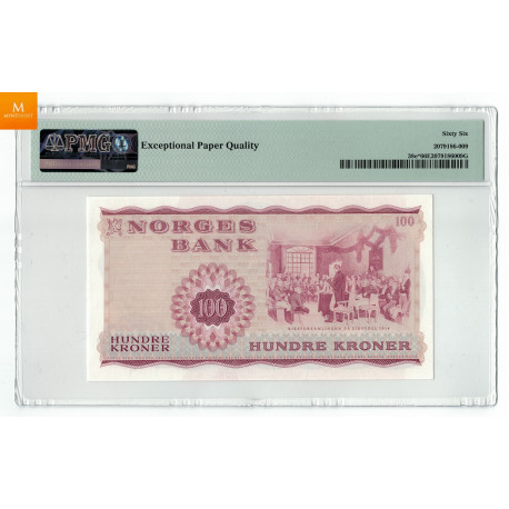 Erstatningsseddel 100 kroner 1972 X7913567 Kvalitet 0 , PMG MS66 EPQ