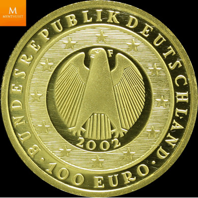 Tyskland 100 Euro 2002 F kvalitet proof i kapsel Tyskland 100 Euro 2002 F kvalitet proof i kapsel