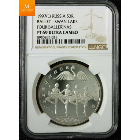 Russia 3 Rouble 1997 Ballet Swan Lake Prince Ballerinas NGC PF69 , Kvalitet proof