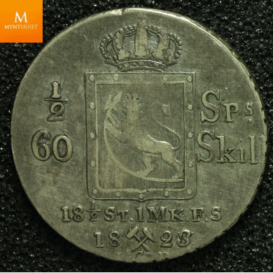 1/2 speciedaler 1823 Carl XIV Johan. Kv.1/1+