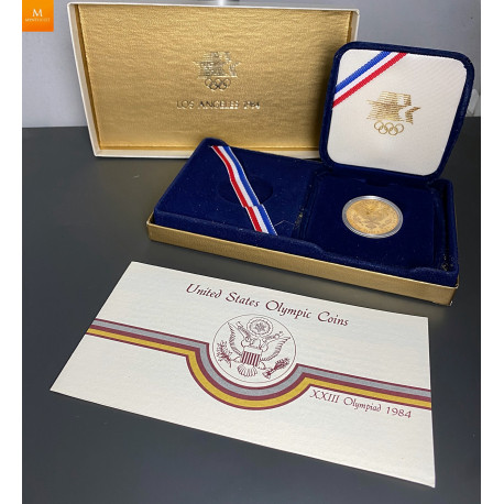 USA 1984 OL 10 Dollar Proof Gull mynt i kvalitet proof med skrin og coa