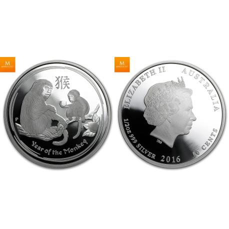 2016 1/2oz 999 SØLV PROOF AUSTRALIA LUNAR YEAR OF THE MONKEY W/BOX & COA