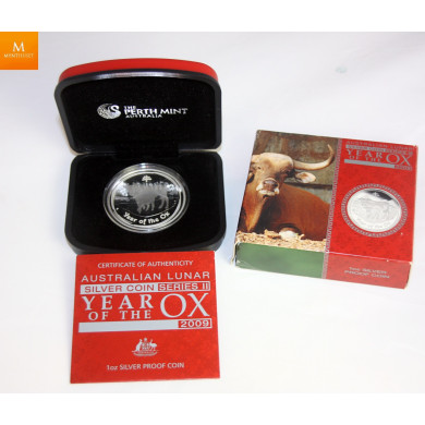 2009 1/2oz 999 SØLV PROOF AUSTRALIA LUNAR YEAR OF THE OX W/BOX & COA