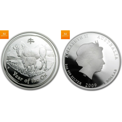 2009 1/2oz 999 SØLV PROOF AUSTRALIA LUNAR YEAR OF THE OX W/BOX & COA