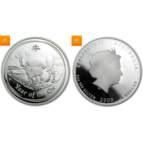 2009 1/2oz 999 SØLV PROOF AUSTRALIA LUNAR YEAR OF THE OX W/BOX & COA