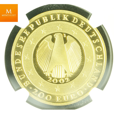 Germany 200 Euro 2002 J 1 oz gull kvalitet proof, NGC PF69 UCAM Germany 200 Euro 2002 J 1 oz gull kvalitet proof, NGC PF69 UCAM
