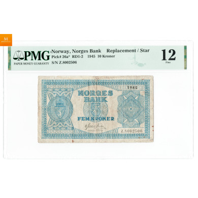10 kroner 1947 Z.0053786 , 0 million RRR seddel i kvalitet 1, PMG VF30