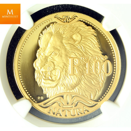 South Africa 2003 1 oz Gull Natura Lion kvalitet proof, NGC PF69