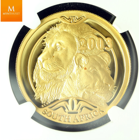 South Africa 2003 1 oz Gull Natura Lion kvalitet proof, NGC PF69