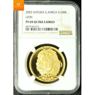 South Africa 2003 1 oz Gull Natura Lion kvalitet proof, NGC PF69 South Africa 2003 1 oz Gull Natura Lion kvalitet proof, NGC PF69