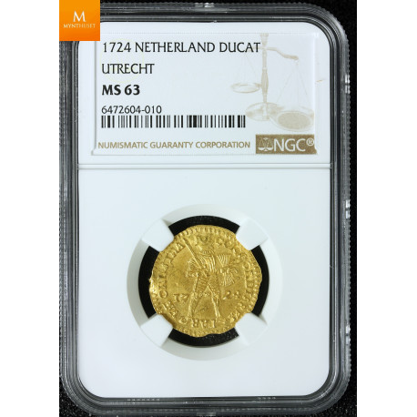 Rundeskatten gull dukat 1724 Utrecht kvalitet 0/01, NGC MS64