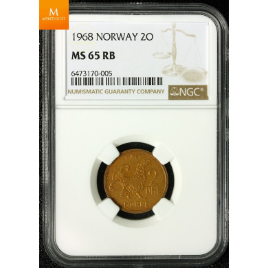 2 øre 1968 kvalitet 0, NGC MS65 2 øre 1968 kvalitet 0, NGC MS65