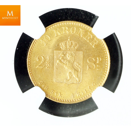 10 kroner 2,5 sp1874 kvalitet 0/01, NGC MS64 Nydelig !
