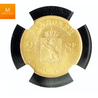 10 kroner 2,5 sp1874 kvalitet 0/01, NGC MS64 Nydelig ! 10 kroner 2,5 sp1874 kvalitet 0/01, NGC MS64 Nydelig !
