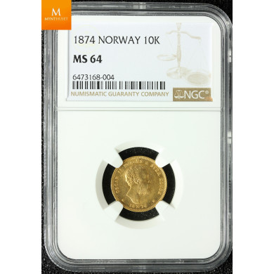 10 kroner 2,5 sp1874 kvalitet 0/01, NGC MS64 Nydelig ! 10 kroner 2,5 sp1874 kvalitet 0/01, NGC MS64 Nydelig !