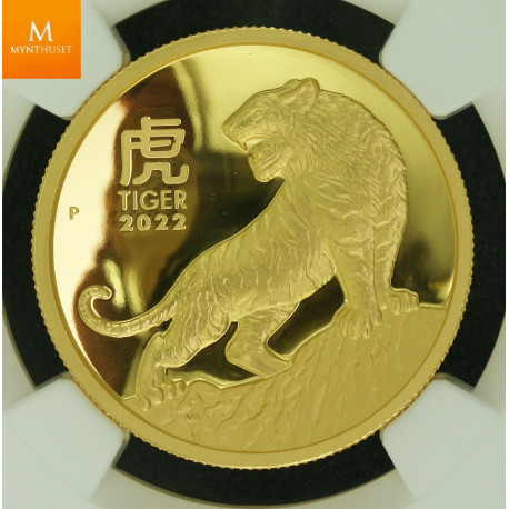 SJELDEN! Australia 2022 YEAR OF THE TIGER 1 OZ  GULL LUNAR SERIE 3 KVALITET PROOF HIGH RELIEF