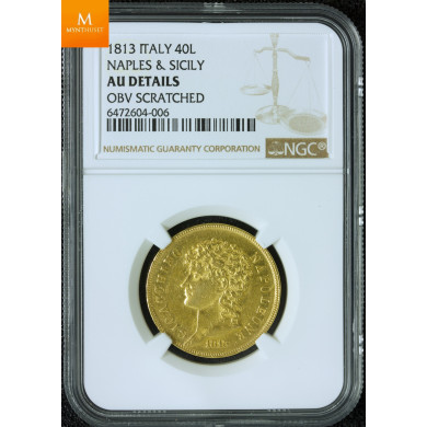 Italia Naples & Sicily Joachim Murat gull 40 Lire 1813 AU Detalis Italia Naples & Sicily Joachim Murat gull 40 Lire 1813 AU Detalis