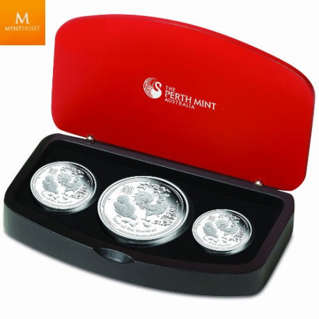 Australia 2012 Year DRAGON Lunar 3 MYNT SETT 2, 1 og 1/2 Oz SØLV I KVALITET PROOF