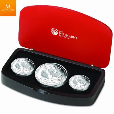 Australia 2012 Year DRAGON Lunar 3 MYNT SETT 2, 1 og 1/2 Oz SØLV I KVALITET PROOF
