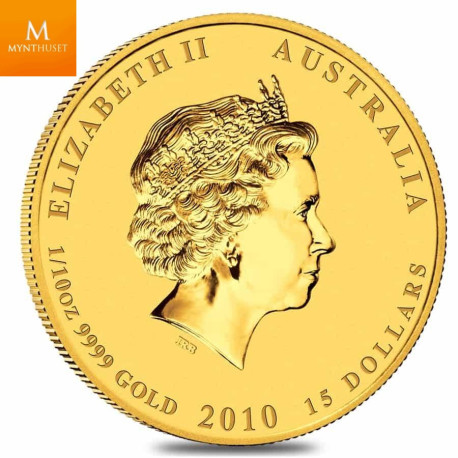 Australia 2010 1/10 oz Gull Lunar S2 «Year of the Tiger» Kvalitet BU i Kapsel