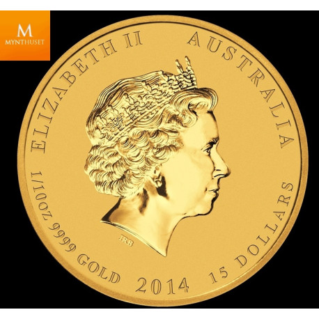 Australia 2014 1/10 oz Gull Lunar S2 «Year of the Horse» Kvalitet BU i Kapsel