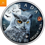 Canada 2022 MAPLE LEAF 1 OZ SØLV  HALLOWEEN UGLE BU I KAPSEL