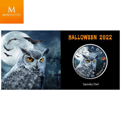 Canada 2022 MAPLE LEAF 1 OZ SØLV  HALLOWEEN UGLE BU I KAPSEL Canada 2022 MAPLE LEAF 1 OZ SØLV  HALLOWEEN UGLE BU I KAPSEL