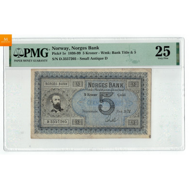 5 krone 1898 D.3557205 Quale PMG VF25, kvalitet 1- 5 krone 1898 D.3557205 Quale PMG VF25, kvalitet 1-