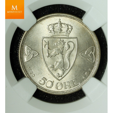 50 øre 1920 uten hull kvalitet 0, NGC MS65