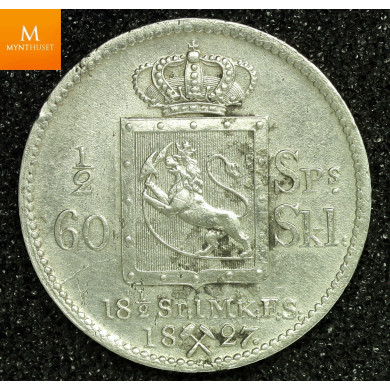 1/2 Speciedaler 1827 kvalitet 1+/01