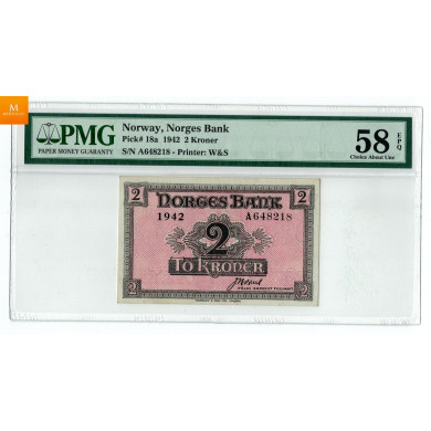 2 kroner London 1942 A648218 kvalitet G01, PMG AU58EPQ