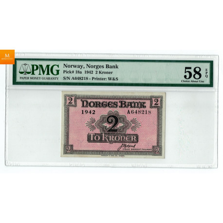 2 kroner London 1942 A648218 kvalitet G01, PMG AU58EPQ