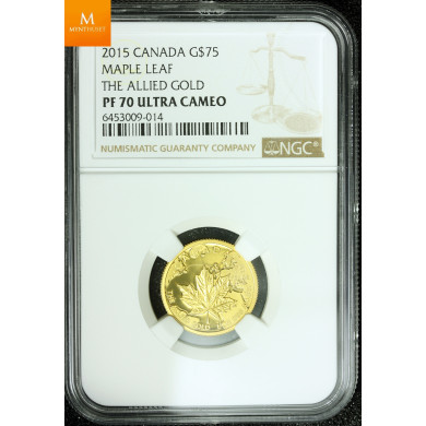 Canada gull maple leaf 75 Dollars 2015 The Allied gold Kv proof, NGC PF70 Canada gull maple leaf 75 Dollars 2015 The Allied gold Kv proof, NGC PF70