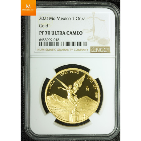 Mexico 2021 Onza gull Kvalitet Proof, NGC PF70