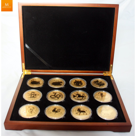 12 oz rent gull, unik mulighet! Australia Lunar Series 2 komplett sett med 12 stk 1 oz gullmynter i kvalitet BU