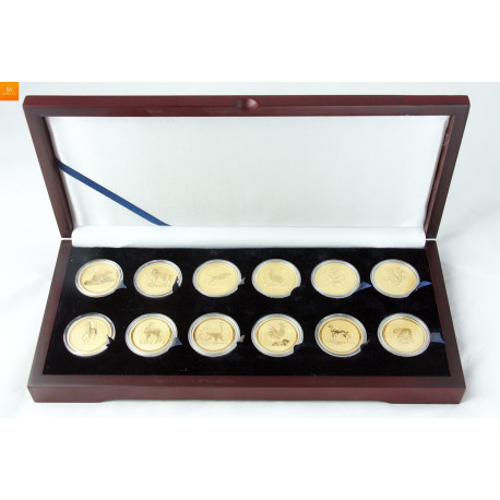 12 oz rent gull, unik mulighet! Australia Lunar Series 2 komplett sett med 12 stk 1 oz gullmynter i kvalitet BU