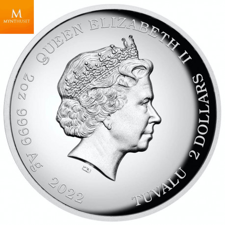 Tuvalu 2022 BART SIMPSON™ 2 OZ  2 DOLLAR HIGH RELIEF THE SIMPSONS™ KVALITET PROOF