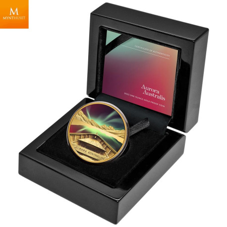 Årets mynt! Kun 1 stk tilgjengelig! Niue 2022 AURORA AUSTRALIS 1 OZ  Gull COLOR 100 dollar  Kvalitet Proof Mintage 99!