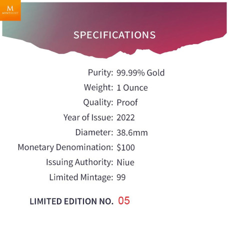 Årets mynt! Kun 1 stk tilgjengelig! Niue 2022 AURORA AUSTRALIS 1 OZ  Gull COLOR 100 dollar  Kvalitet Proof Mintage 99!